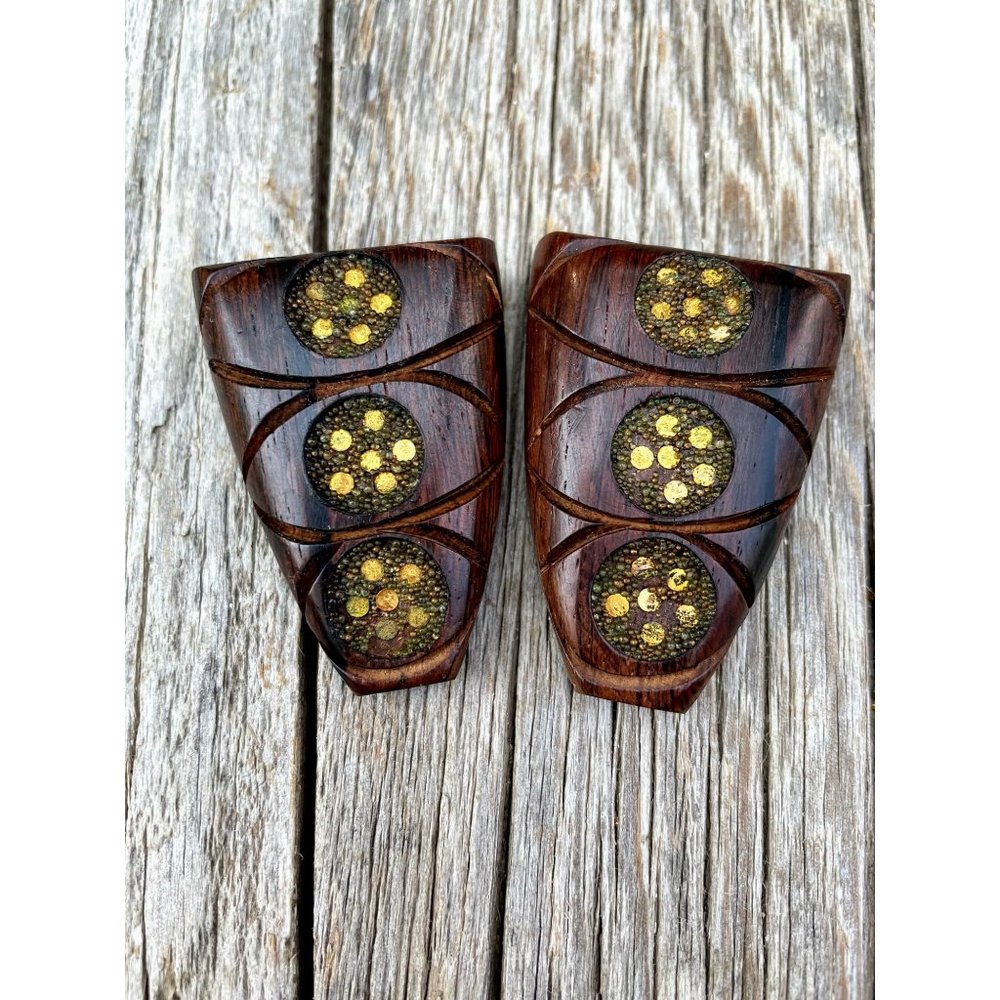 Antique Art Deco Carved Wood Fur Clips